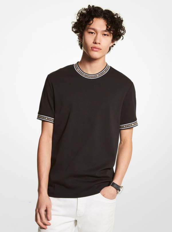 Panske Tricko Michael Kors Logo Tape Cotton Čierne - Oblecenie Michael Kors Vypredaj | NSGFR-7512